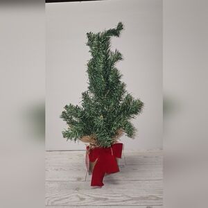 Mini Artificial Christmas Tree in Green with Red Base